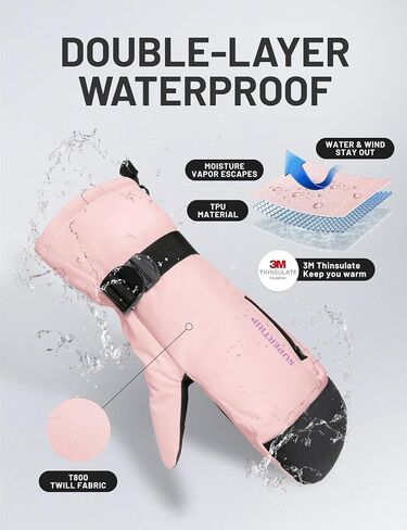 Supertrip Ski Mittens Men Women ، قفازات على الجليد المقاوم للماء قفازات اللمسات اللمسات المضادة للانزلاق 3 أمتار ، معزولة دافئة في فصل الشتاء البارد in Kuwait