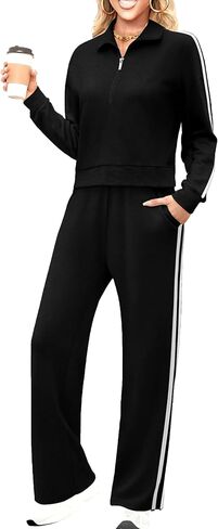 Yiershu Lounge Sets for Women 2025 Sweatsuits 2 Piece Outfit Tracksuit Matching Set Wide Leg Sweatpant in Saudi Arabia