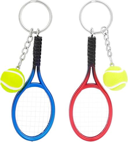 2pcs Mini Tennis Racket Keychains, Small Tennis Ball Key Ring Gifts Tiny Fashionable Bag Charm for Women Men Couples Sport Lovers & Teams Party Favors Accessories (Red, Blue) in Saudi Arabia