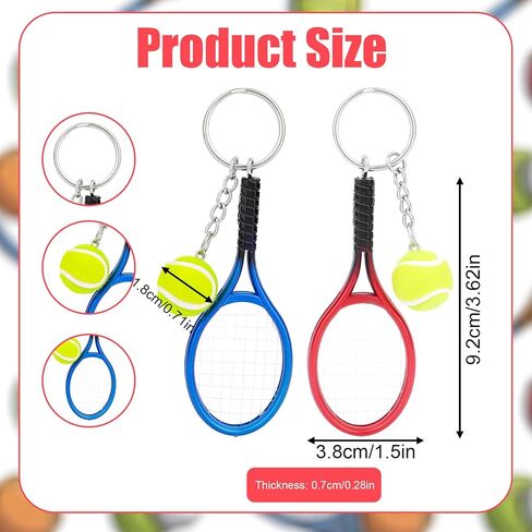 2pcs Mini Tennis Racket Keychains, Small Tennis Ball Key Ring Gifts Tiny Fashionable Bag Charm for Women Men Couples Sport Lovers & Teams Party Favors Accessories (Red, Blue) in Saudi Arabia