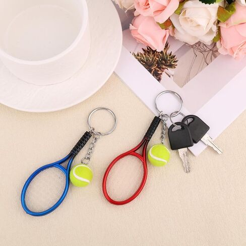 2pcs Mini Tennis Racket Keychains, Small Tennis Ball Key Ring Gifts Tiny Fashionable Bag Charm for Women Men Couples Sport Lovers & Teams Party Favors Accessories (Red, Blue) in Saudi Arabia