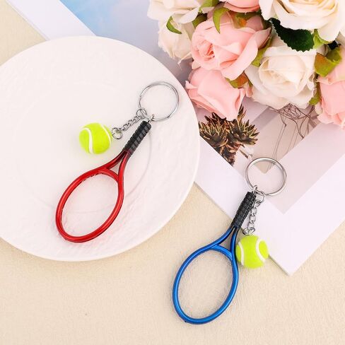 2pcs Mini Tennis Racket Keychains, Small Tennis Ball Key Ring Gifts Tiny Fashionable Bag Charm for Women Men Couples Sport Lovers & Teams Party Favors Accessories (Red, Blue) in Saudi Arabia