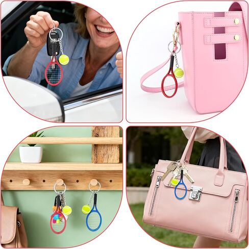 2pcs Mini Tennis Racket Keychains, Small Tennis Ball Key Ring Gifts Tiny Fashionable Bag Charm for Women Men Couples Sport Lovers & Teams Party Favors Accessories (Red, Blue) in Saudi Arabia