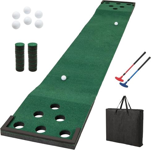 مجموعة ألعاب جولف تانجكولا بطول 11 قدم، حصيرة خضراء لوضع الجولف في الأماكن المغلقة والمفتوحة مع مضربين قابلين للتعديل، 6 كرات و12 فتحة للحفلات، الفناء الخلفي، المنزل والمكتب، بساط تدريب ممارسة الجولف in Kuwait