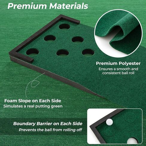 مجموعة ألعاب جولف تانجكولا بطول 11 قدم، حصيرة خضراء لوضع الجولف في الأماكن المغلقة والمفتوحة مع مضربين قابلين للتعديل، 6 كرات و12 فتحة للحفلات، الفناء الخلفي، المنزل والمكتب، بساط تدريب ممارسة الجولف in Kuwait