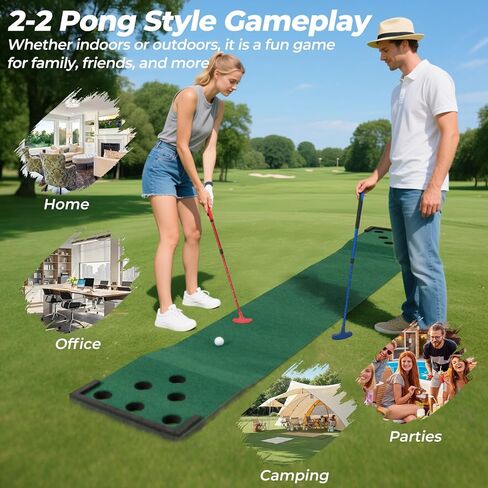 مجموعة ألعاب جولف تانجكولا بطول 11 قدم، حصيرة خضراء لوضع الجولف في الأماكن المغلقة والمفتوحة مع مضربين قابلين للتعديل، 6 كرات و12 فتحة للحفلات، الفناء الخلفي، المنزل والمكتب، بساط تدريب ممارسة الجولف in Kuwait