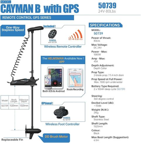HASWING Electric Trolling Motor – 24V 60" 80lbs Cayman GPS Shaft Bow Mount Fishing Boat Saltwater Freshwater with Quick Release Bracket and Wireless Foot Controller in Saudi Arabia