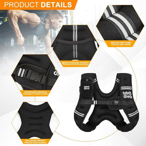 Weighted Vest for Women and Men, 8lb/12lb/16lb/20lb Adjustable Weight Vest with Reflective Stripe for Running, Cycling, Training Workout, Jogging, Walking, Fitness in Saudi Arabia