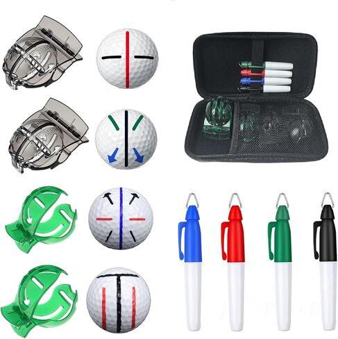 Golf Ball Line Marker Tool, 4pcs Golf Ball Marker Stencil with 4 Colors Golf Ball Markers, Golf Ball Alignment Drawing Tool with a Organizer Case in Kuwait