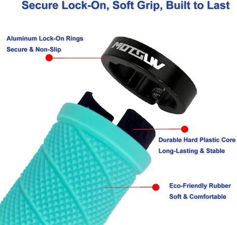 Bike Handlebar Grips – Lock-On Anti-Slip Rubber Grips with Aluminum Alloy Lock Rings, Fits 22.2mm Handlebars for Mountain Bike, MTB & BMX – Teal in Saudi Arabia