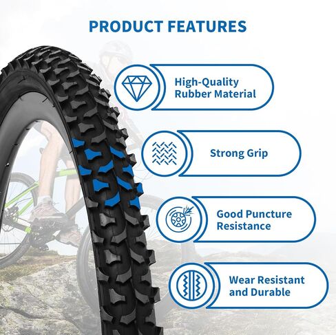 Bike Tires 24x1.95/26x1.95-2Pack Folding Replacement Bike Tire for Mountain Bike, Puncture-Resistant Bicycle Tires and Bike Tubes 24/26x1.75-2.125 in, with 4PCS Tire Levers and 2 PPU Bike Tire Liner in Saudi Arabia