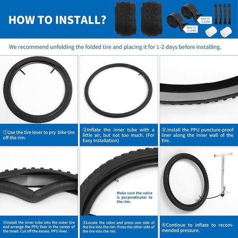 Bike Tires 24x1.95/26x1.95-2Pack Folding Replacement Bike Tire for Mountain Bike, Puncture-Resistant Bicycle Tires and Bike Tubes 24/26x1.75-2.125 in, with 4PCS Tire Levers and 2 PPU Bike Tire Liner in Saudi Arabia