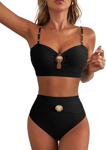 Herseas Women 2 Piece Bikini Sets Seashell Ring Swimsuit High Waisted Cutout 2026 Beach Summer Swim Bathing Suits in Kuwait
