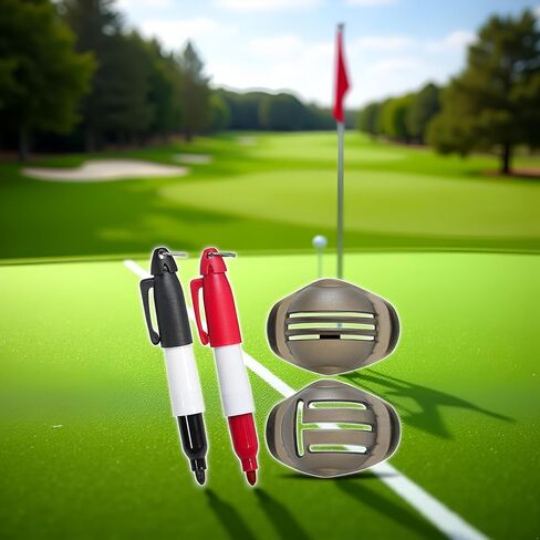 2Pcs Red and Black Golf Ball Line Marker Ball Line Drawing Marker Line Template Liner Drawing Marking Alignment Putting Tool Golf Ball Line Liner Alignment Putting Tool Golf Ball Line Marker Tool in Saudi Arabia