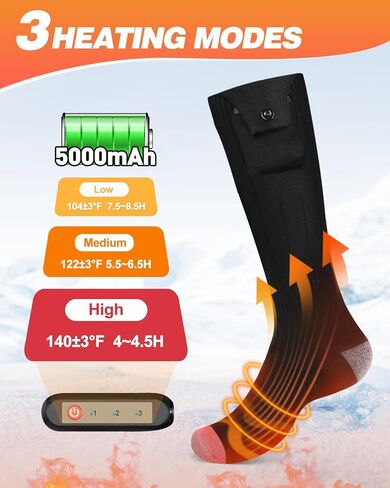 جوارب ساخنة، جوارب كهربائية قابلة لإعادة الشحن للرجال والنساء، 3 إعدادات للتدفئة، جورب ساخن قابل للغسل لصيد الأسماك والتزلج والمشي لمسافات طويلة والتزلج، هدايا عيد الميلاد المحشوة in Kuwait