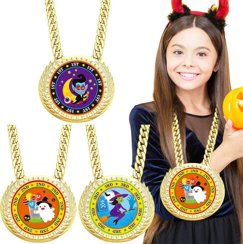 Tondiamo 3 Pieces Halloween Contest Medals Champ Chain Trophy 6 x 5 Inches Colorful Awards Medals for Halloween 1st 2nd 3rd Prizes Party Decoration in Saudi Arabia