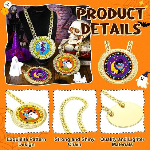 Tondiamo 3 Pieces Halloween Contest Medals Champ Chain Trophy 6 x 5 Inches Colorful Awards Medals for Halloween 1st 2nd 3rd Prizes Party Decoration in Saudi Arabia