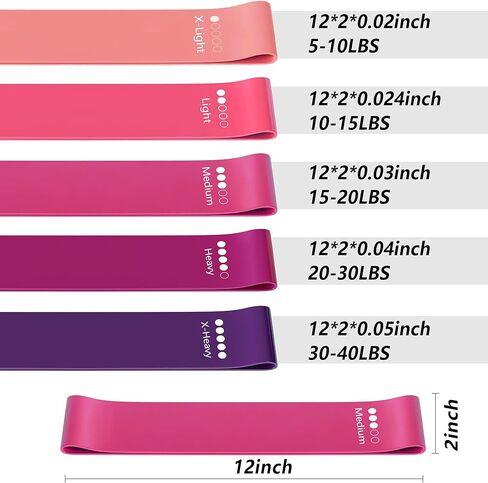 Resistance Bands for Working Out, Latex Exercise Bands Set of 5, Elastic Bands for Exercise with Workout Guide and Carry Bag, Fitness Bands for Strength Training, Yoga, Pilates, Home Workout in Saudi Arabia