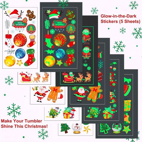 11Pcs Christmas Stanley Cup Accessories, Glow-in-The-Dark Stickers, 2 Silicone Stanley Boots, 4 Christmas Straw Cover, 10mm Straw Toppers for Stanley Cup 30oz 40oz in Saudi Arabia
