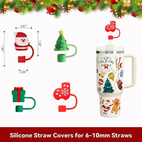 11Pcs Christmas Stanley Cup Accessories, Glow-in-The-Dark Stickers, 2 Silicone Stanley Boots, 4 Christmas Straw Cover, 10mm Straw Toppers for Stanley Cup 30oz 40oz in Saudi Arabia