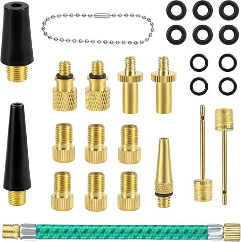 27pcs Bicycle Valve Adapter Set, Brass Tire Inflator Adapter Bike Pump Adapters Air Hose Adaptor for Standard Pump Ball Needles or Air Compressor for Presta Schrader in Saudi Arabia