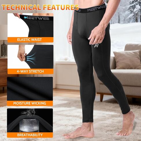 Mens Thermal Compression Pants, Seamless Fleece Lined Athletic Leggings Running Tights, Cold Weather Base Layer Winter Gear in Saudi Arabia