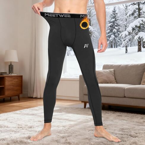 Mens Thermal Compression Pants, Seamless Fleece Lined Athletic Leggings Running Tights, Cold Weather Base Layer Winter Gear in Saudi Arabia