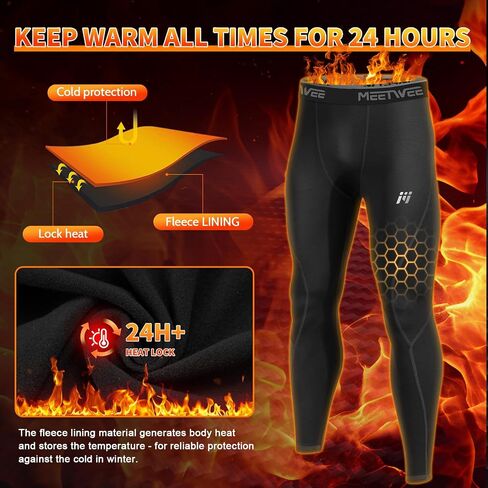 Mens Thermal Compression Pants, Seamless Fleece Lined Athletic Leggings Running Tights, Cold Weather Base Layer Winter Gear in Saudi Arabia