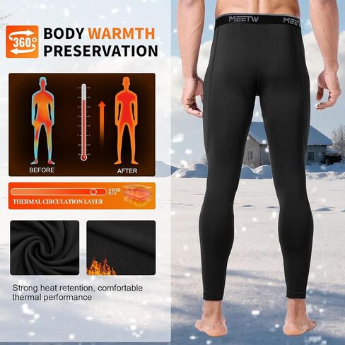 Mens Thermal Compression Pants, Seamless Fleece Lined Athletic Leggings Running Tights, Cold Weather Base Layer Winter Gear in Saudi Arabia