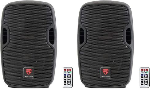 Rockville BPA8 8-in 300-Watt Powered Active DJ PA Speakers with Bluetooth, USB, SD, FM Radio, Mic Input, and Stand Mountable Design for Events and Performances, 2-Piece in Saudi Arabia