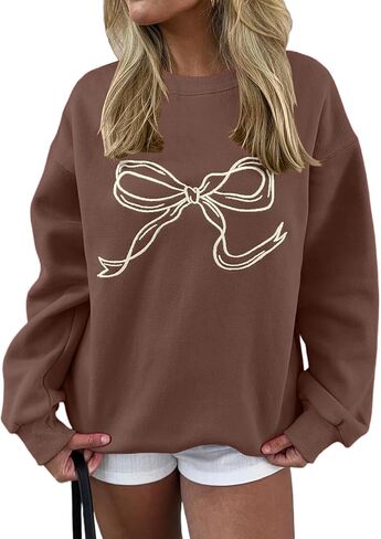 Oversized Sweatshirts for Women Bow Graphic Long Sleeve Crewneck Sweatshirt Aesthetic Pullover Y2k Shirts Tops in Saudi Arabia