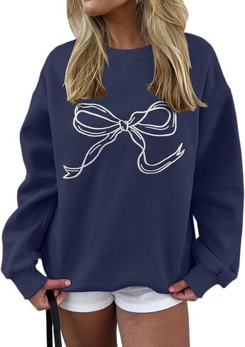 Oversized Sweatshirts for Women Bow Graphic Long Sleeve Crewneck Sweatshirt Aesthetic Pullover Y2k Shirts Tops in Saudi Arabia