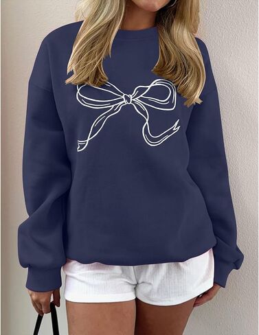 Oversized Sweatshirts for Women Bow Graphic Long Sleeve Crewneck Sweatshirt Aesthetic Pullover Y2k Shirts Tops in Saudi Arabia