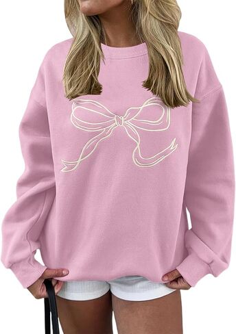 Oversized Sweatshirts for Women Bow Graphic Long Sleeve Crewneck Sweatshirt Aesthetic Pullover Y2k Shirts Tops in Saudi Arabia