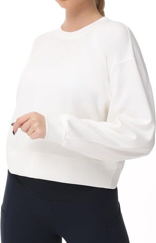 Basic Pullover Athletic Tops for Women Crewneck Cropped Long Sleeves Sweatshirt for Workout Walking Running in Saudi Arabia
