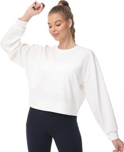 Basic Pullover Athletic Tops for Women Crewneck Cropped Long Sleeves Sweatshirt for Workout Walking Running in Saudi Arabia