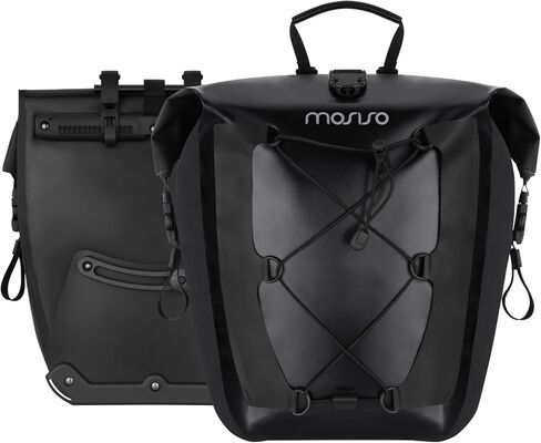 MOSISO 25L دراجة Panniers، 2 حزمة حقيبة دراجة مضادة للماء، حقيبة مقعد الدراجة الخلفية مع سلك مرن، دراجة الأمتعة صندوق تخزين الحقيبة للطرق الجبلية ركوب الدراجات السفر التنقل، أسود in Kuwait
