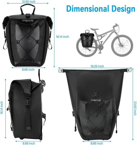 MOSISO 25L دراجة Panniers، 2 حزمة حقيبة دراجة مضادة للماء، حقيبة مقعد الدراجة الخلفية مع سلك مرن، دراجة الأمتعة صندوق تخزين الحقيبة للطرق الجبلية ركوب الدراجات السفر التنقل، أسود in Kuwait