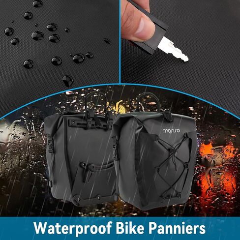 MOSISO 25L دراجة Panniers، 2 حزمة حقيبة دراجة مضادة للماء، حقيبة مقعد الدراجة الخلفية مع سلك مرن، دراجة الأمتعة صندوق تخزين الحقيبة للطرق الجبلية ركوب الدراجات السفر التنقل، أسود in Kuwait
