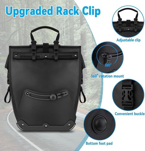 MOSISO 25L دراجة Panniers، 2 حزمة حقيبة دراجة مضادة للماء، حقيبة مقعد الدراجة الخلفية مع سلك مرن، دراجة الأمتعة صندوق تخزين الحقيبة للطرق الجبلية ركوب الدراجات السفر التنقل، أسود in Kuwait