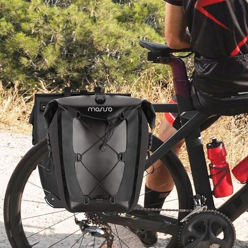 MOSISO 25L دراجة Panniers، 2 حزمة حقيبة دراجة مضادة للماء، حقيبة مقعد الدراجة الخلفية مع سلك مرن، دراجة الأمتعة صندوق تخزين الحقيبة للطرق الجبلية ركوب الدراجات السفر التنقل، أسود in Kuwait