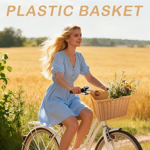 Bike Basket Front,Hand-Woven Bicycle Basket for Adult Bikes with Leather Straps, Easy Detachable,30 * 24 * 19cm in Kuwait