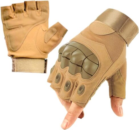 Fingerless Tactical Gloves – Men & Women, Breathable & Impact-Resistant Half-Finger Gloves for Motorcyclists, Airsoft, Cycling & Hunting, and Outdoor Sports, Beige in Saudi Arabia