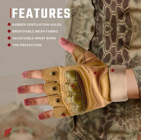 Fingerless Tactical Gloves – Men & Women, Breathable & Impact-Resistant Half-Finger Gloves for Motorcyclists, Airsoft, Cycling & Hunting, and Outdoor Sports, Beige in Saudi Arabia