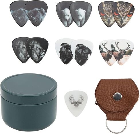 Guitar Picks Kit, Unique Animal Pattern Design Celluloid Material Medium Gauge 0.71mm Picks & Pick Bag & Storage Box for Acoustic Guitar Bass in Saudi Arabia
