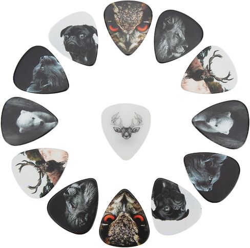 Guitar Picks Kit, Unique Animal Pattern Design Celluloid Material Medium Gauge 0.71mm Picks & Pick Bag & Storage Box for Acoustic Guitar Bass in Saudi Arabia
