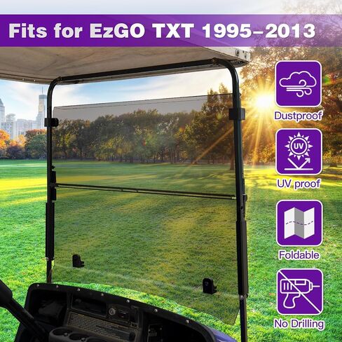 الزجاج الأمامي لعربة الجولف الملون بسمك 4.5 مم - متوافق مع موديلات EZGO TXT 1995-2013 (الغاز والكهرباء) | استبدال الزجاج الأمامي لملحقات عربة الجولف in Kuwait