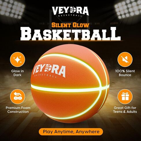 Silent Basketball Size 7 – Glow-in-The-Dark Indoor Basketball for Kids & Adults – Soft Foam Airless Basket Ball for Quiet Dribbling with Drawstring Bag – Soundless PU Soft Silent Ball in Saudi Arabia