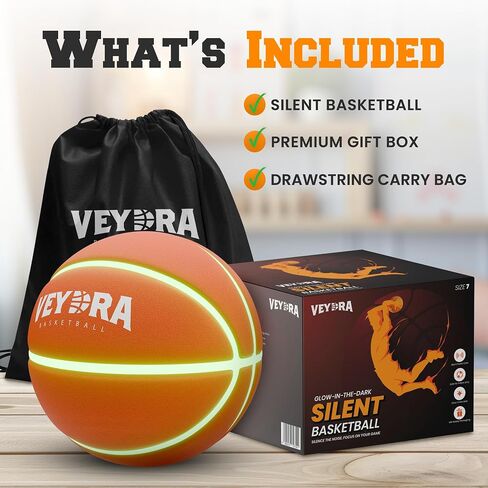 Silent Basketball Size 7 – Glow-in-The-Dark Indoor Basketball for Kids & Adults – Soft Foam Airless Basket Ball for Quiet Dribbling with Drawstring Bag – Soundless PU Soft Silent Ball in Saudi Arabia
