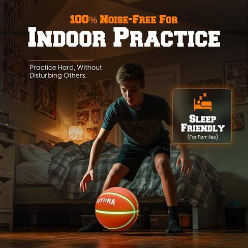 Silent Basketball Size 7 – Glow-in-The-Dark Indoor Basketball for Kids & Adults – Soft Foam Airless Basket Ball for Quiet Dribbling with Drawstring Bag – Soundless PU Soft Silent Ball in Saudi Arabia